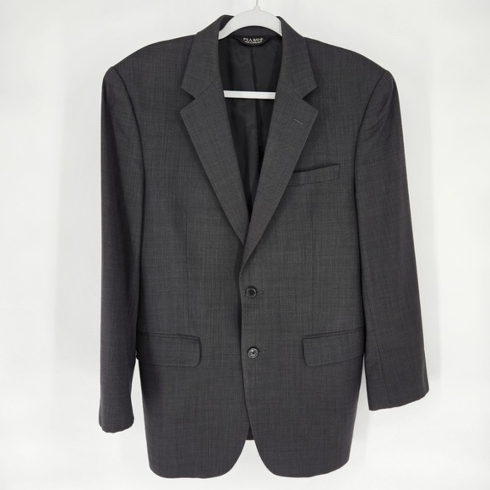 Jos A Bank‎ Blazer Mens 40R Charcoal Grey 100% Wool Two Button Suit Jacket